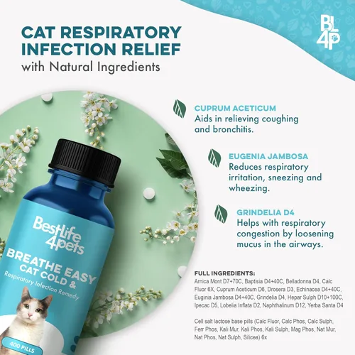 Vista 6 de Suplemento Natural para el Confort Respiratorio de Gatos - Apoyo Respiratorio Felino Breathe Easy para Todas las Estaciones, Tos, Congestión Nasal