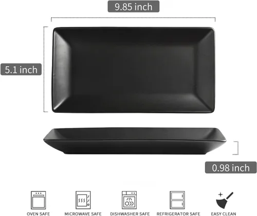 Vista 2 de YHOSSEUN Juego de 4 bandejas de cerámica para servir, bandejas rectangulares para servir y bandejas para comida, sushi, bandejas de servir de 9.8
