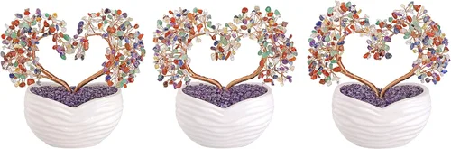 Vista 9 de GEHECRST Árbol de cristal de curación de 7 chakras en forma de corazón, cristal de piedra preciosa, bonsái del árbol del dinero, ornamento