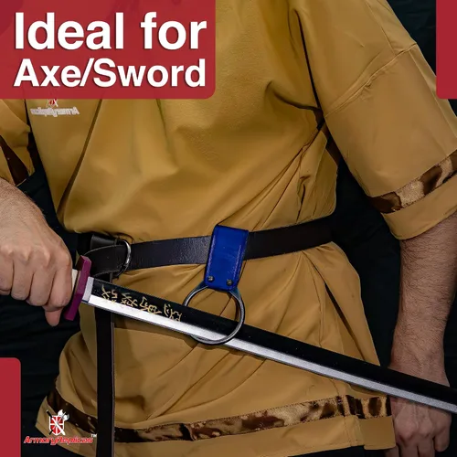 Vista 5 de Armory Replicas - Soporte de hacha de batalla vikingo medieval forjado a mano - Funda de cinturón de arma de cuero bovino funcional para disfraz