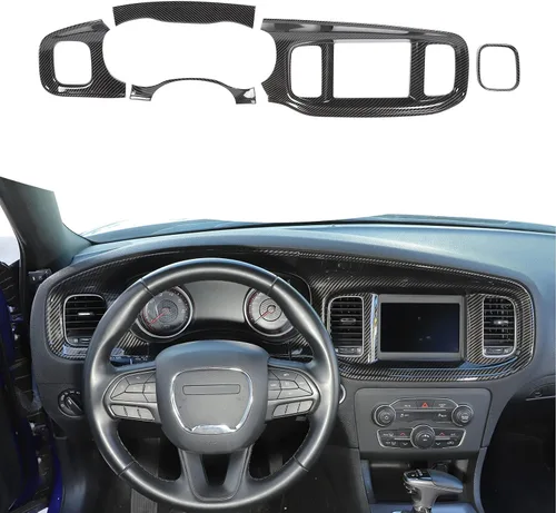 Vista 9 de Linskip Acabado de Tablero Compatible con Dodge Charger 2015 2016 2017 2018 2019 2020 2021 2022 2023, Panel de Cubierta de Consola Central