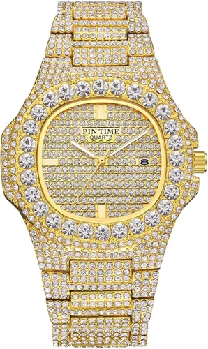 Vista 21 de Gosasa Reloj de Moda Hip Hop para Hombre, con Detalles de Cristal, Reloj Bling Bling, Caja Rectangular, Correa de Pulsera de Acero Inoxidable, Reloj