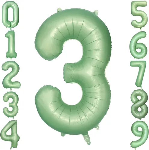 Vista 8 de Globos verdes del número 0 de 40 pulgadas, decoración de fiesta verde mate, globo grande de cumpleaños retro verde oliva para decoración de fiesta