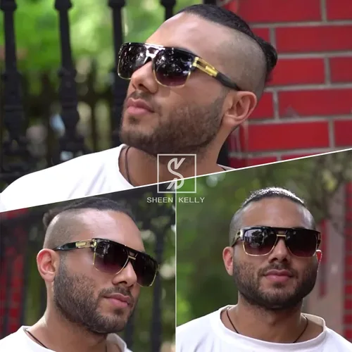 Vista 2 de SHEEN KELLY Gafas de sol piloto de gran tamaño retro con marco de metal para hombres y mujeres, gafas cuadradas semi sin montura