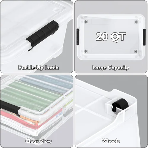 Vista 3 de Contenedor de almacenamiento de zapatos de 20 cuartos de galón con ruedas para debajo de la cama, organización del hogar u oficina, juego de 4