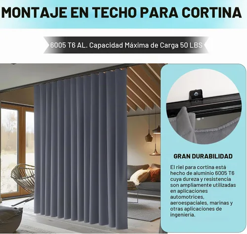 Vista 4 de Riel de cortina de techo, para montaje en pared en el techo, cortinas divisoras de habitación, barras de riel de cortina de techo resistente, riel
