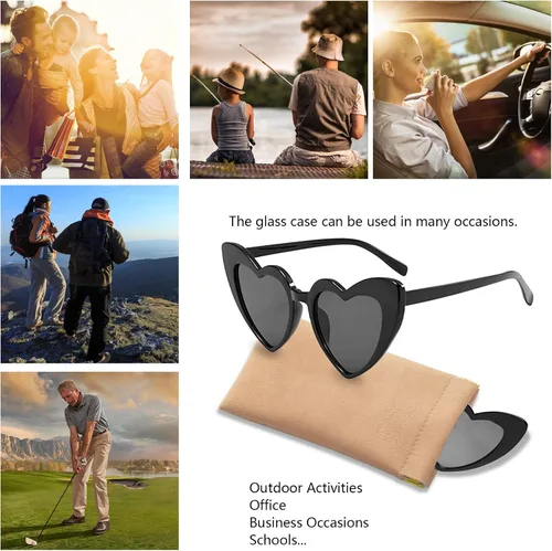 Vista 6 de Lentes de sol de corazón para mujer, lentes de sol retro de moda, lentes de sol para niña, con cierre automático, portátil, resistente a