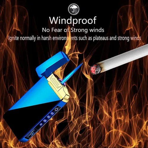 Vista 3 de Arc - Encendedor eléctrico y recargable de chorro de butano 2 en 1, recargable por USB con iluminación LED a prueba de viento para fuego, barbacoas