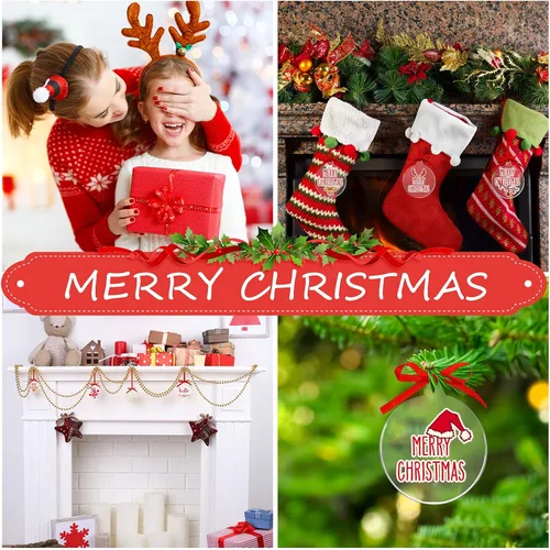 Vista 3 de Blulu 42 piezas de adornos acrílicos en blanco, adornos redondos transparentes, guirnalda plana de Navidad, adorno colgante con agujero y cinta