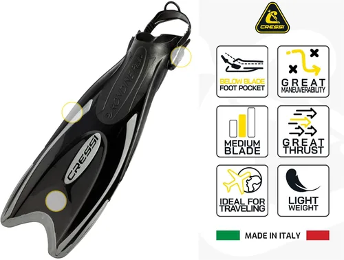 Vista 3 de Aletas de buceo ajustables, largas, versátiles, con talón abierto, PALAU LAF, hechas en Italia por Cressi: calidad desde 1946