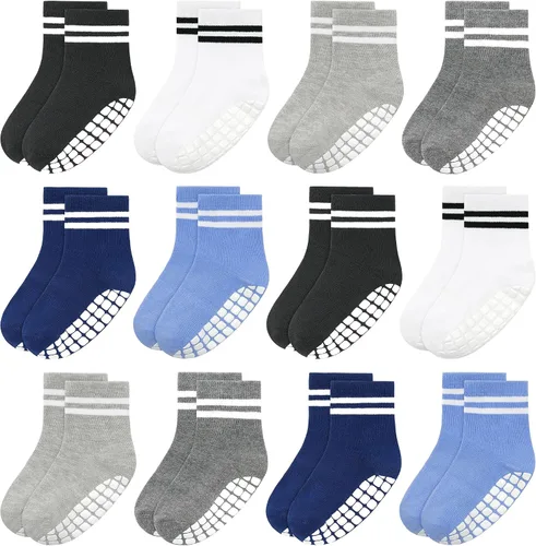 Vista 7 de Tphon Calcetines para Niños Pequeños, Calcetines Antideslizantes para Bebés para Niños y Niñas, 12 Pares de Calcetines para Niños Infantes de 6M-10