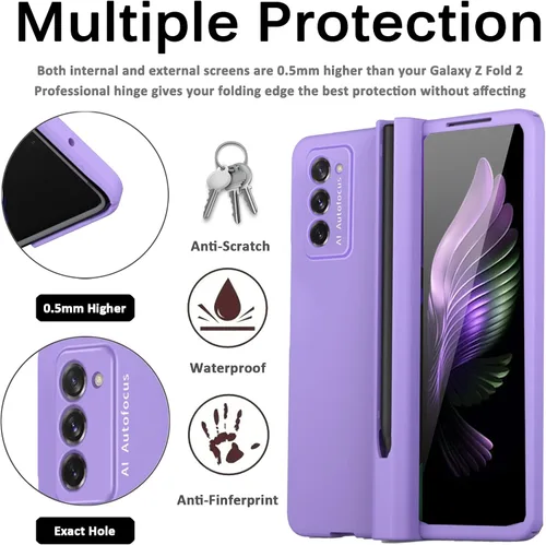 Vista 5 de Miimall Funda compatible con Samsung Galaxy Z Fold 2 con bisagra S Pen, con bisagras, lápiz capacitivo, soporte para bolígrafo + protector