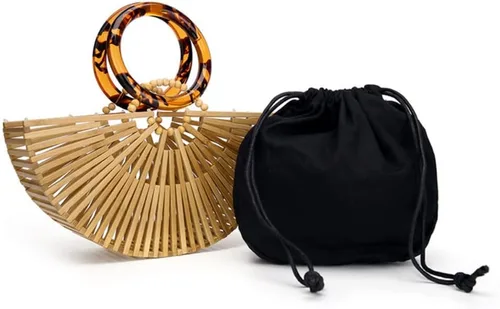 Vista 7 de Bolso de bambú para mujer, bolso de mano hecho a mano con bolsa