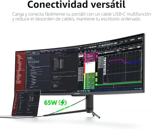 Vista 2 de INNOCN Monitor curvo de 49 pulgadas para juegos ultra ancho 5K2K 120Hz 32:9 QHD 5120 x 1440P, R1800, 99% sRGB, HDR400, USB tipo C, DisplayPort