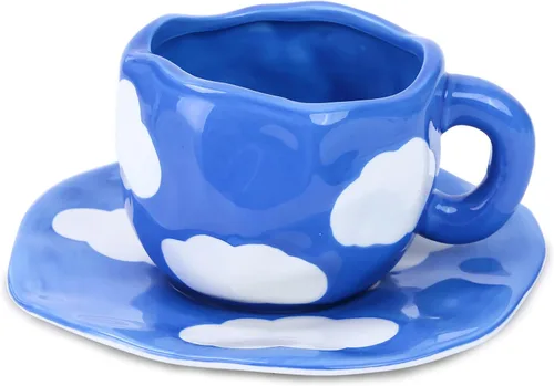 Vista 15 de Noviko Taza de Cerámica a Cuadros Juego de Taza de Té y Platillo de 10 onzas