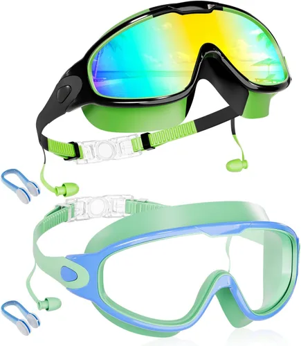 Vista 12 de Aegend Nuevo paquete de 2 gafas de natación de visión amplia para niños, gafas antivaho/anti-UV sin fugas con tapones para los oídos para niños de 3
