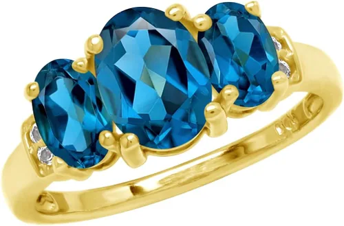 Vista 25 de Silvershake Anillo de Declaración Clásico de 3 Piedras de Forma Ovalada con Gemas de Piedra Natal de Plata Esterlina 925 Chapado en Oro Blanco o Oro