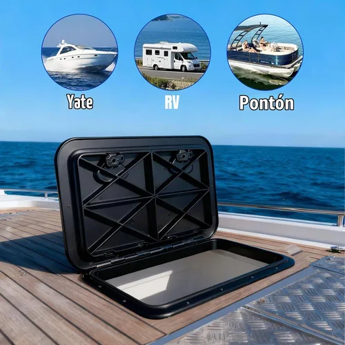 Vista 5 de smartmarine 24"x14" Marine Boat Deck Hatch Cover,Boat Access Hatch & Lid, Hatch Handles Lock.Black/White Negro