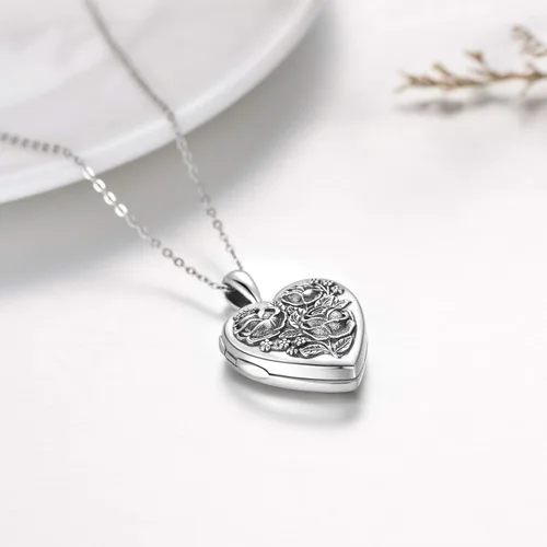 Vista 3 de MEDWISE Collar con medallón de plata de ley 925 que sostiene fotos collar de fotos oxidado colgante de corazón medallones para mujeres regalos