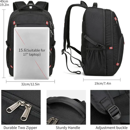 Vista 4 de Mochila para portátil de 17.3 pulgadas, mochila grande para computadora con puerto de carga USB, mochila resistente al agua y resistente