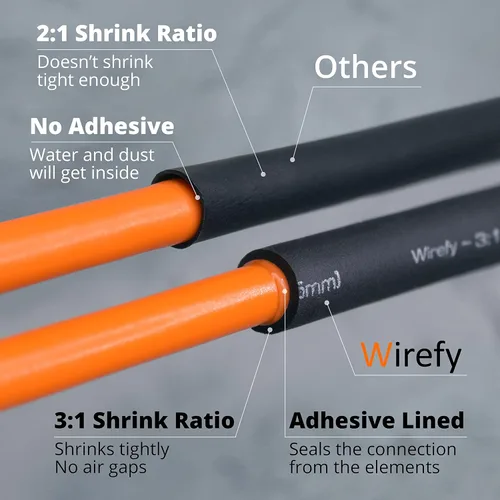 Vista 6 de Wirefy Tubo termorretráctil - 1/4 pulgada - Relación 3:1 - Impermeable de doble pared con adhesivo - Tubo termorretráctil - Tubos Negro