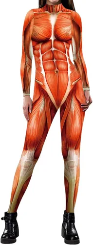 Vista 3 de Disfraz de esqueleto con estampado 3D de Halloween para mujer, divertido body elástico y delgado