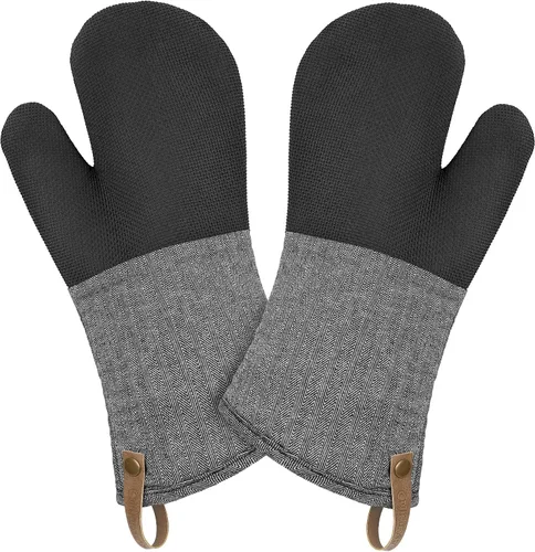 Vista 8 de Cuisinart Heritage - Guantes para horno de cocina, resistentes al calor Negro (Chevron)