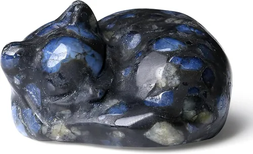 Vista 31 de QINJIEJIE Estatua de Gato de Obsidiana Negra Decoración de Cristales y Piedras Curativas Figura de Gatos Durmiendo Piedra Estatua Regalo Gemas