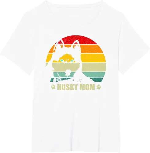 Vista 25 de Husky Mom Retro Dog Lover Mother Siberian Huskies Tee Women T-Shirt Asphalt Grey
