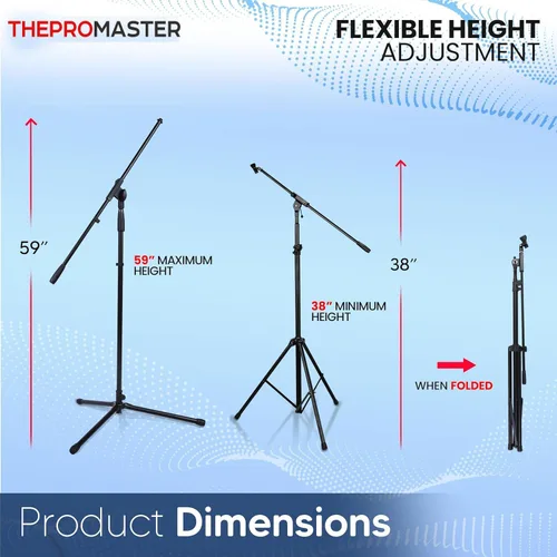 Vista 6 de Soporte de micrófono para trípode, cuello de cisne telescópico de audio profesional universal y ajustable, soporte de micrófono con brazo de pluma