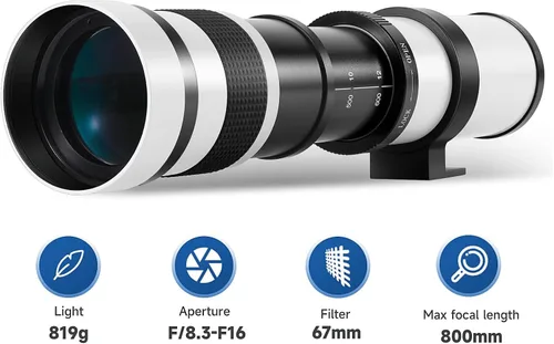Vista 3 de JINTU 420-1600mm F/8.3 Lente de Zoom Telefoto Enfoque Manual para Lentes de Montura EF de Canon 4000D 2000D 1200D T8i T7 T7i T6 T6s T6i T5 T5i 80D