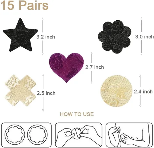 Vista 6 de JROZXF Pasties - Juego de adhesivos para pezones con diseño múltiple adhesivo desechable para mujer
