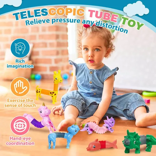 Vista 4 de Tubos Pop de Animales Juguetes Fidget 10PCS, Juguetes Sensoriales para Autismo y Alivio del Estrés, Juguetes de Viaje para Coche y Avión, Rellenos