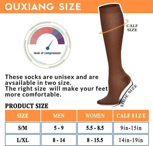 Vista 7 de QUXIANG Calcetines de compresión para mujeres y hombres de 15 a 20 mmHg, ideales para médicos, enfermería, correr, atletismo, venas varicosas, viajes