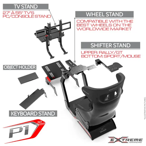 Vista 4 de Extreme Sim Racing Wheel Stand Advanced Cockpit P1 Black Edition Racing Simulator For Logitech G29, G920, G923 Thrustmaster Fanatec Simagic - DIRECT