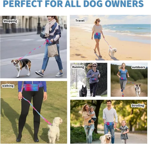 Vista 5 de Correa de perro manos libres para perros medianos y grandes, correa de perro manos libres con bolsa de cremallera, adecuada para correr, trotar