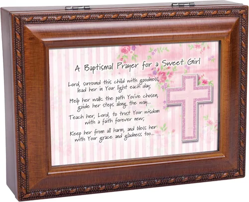 Vista 7 de Cottage Garden Caja de música para oración bautismal Lead Her Woodgrain Rope Trim Jewelry Play Jesus Loves Me