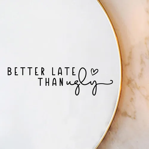 Vista 8 de 2 calcomanías de espejo con texto en inglés "Better Late Than Fe", calcomanías de espejo para pared, decoración de habitación de niña, decoración