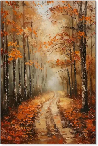 Vista 40 de Póster de paisaje campestre y lago, arte de pared de paisaje de naturaleza otoñal, 08 x 10 pulgadas, marco negro, pintura al óleo vintage de otoño