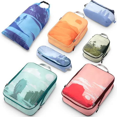 Vista 8 de TRIPPED Travel Gear - Cubos grandes de compresión para equipaje de viaje, organizadores de equipaje, juego de 7 piezas para equipaje facturado
