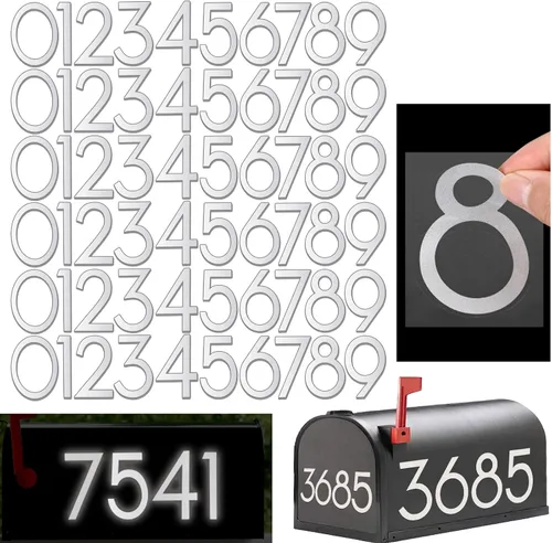 Vista 9 de Números reflectantes para buzones de correo para exteriores, 60 calcomanías impermeables para números de buzón, grandes de 3 pulgadas, 2 pulgadas