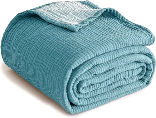 Vista 9 de Simple&Opulence - Manta de muselina 100 % algodón, transpirable ligera de 4 capas, manta suave de algodón para sofá, cama, camping, para todas