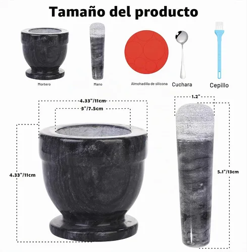 Vista 2 de Juego de mortero y mortero de mármol para especias, pastas de condimentos, pastas, cuenco de guacamole, molinillo de hierbas fácil de limpiar.