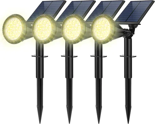 Vista 14 de Focos solares para exteriores, cambio de color, 7 modos/14 luces LED solares para exteriores, impermeables, RGB multicolor, luces solares