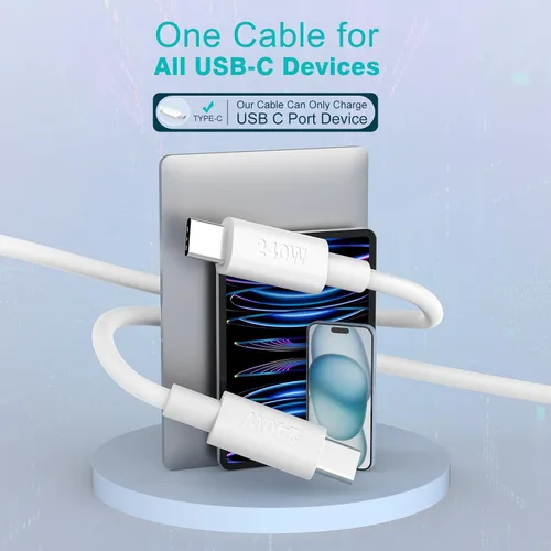 Vista 5 de Cable USB C a USB C de 240 W de 6.6 pies, cable de carga USB-C tipo C de carga rápida para MacBook Pro MacBook Air Charger, iPad Pro 13 12.9 11