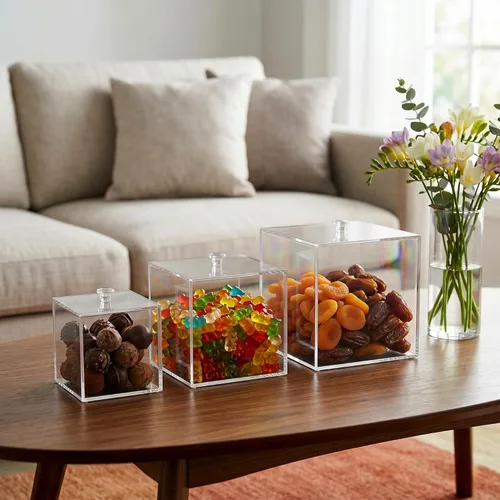Vista 3 de Restaurantware Clear Tek - Caja de dulces de 3.9 x 3.9 x 3.9 pulgadas, 1 vitrina cuadrada, con tapa desmontable, almacena joyas de dulces o chicle
