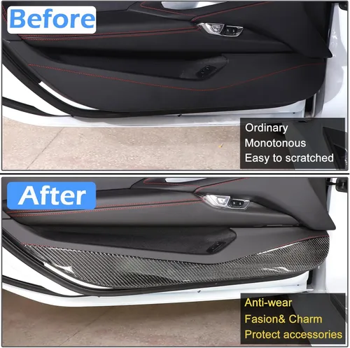 Vista 2 de Kit antipatadas de fibra de carbono real 3D suave para moldura de panel de puerta interior de automóvil, compatible con Corvette C8 Stingray Z06 Z51