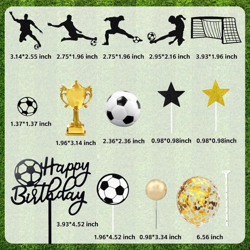Vista 3 de 28 piezas Decoración de pastel de fútbol con jugador de fútbol de pelota de fútbol para fiesta de cumpleaños de fútbol, suministros de fiesta
