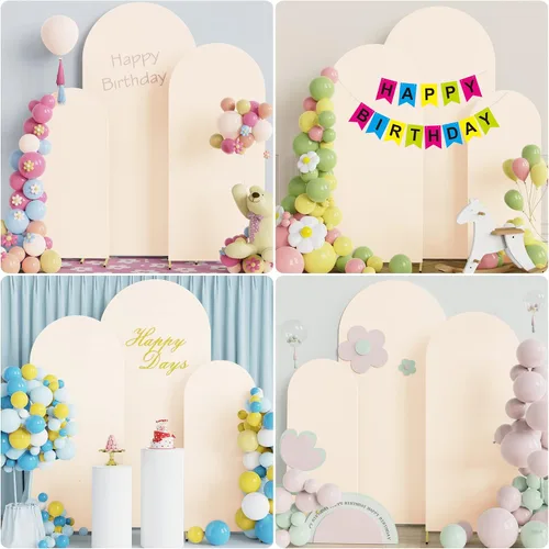 Vista 5 de Wokceer - Juego de 3 fundas de arco para telón de fondo, color beige 6FT,5FT,4FT Spandex Fitted Balloon Arch Cover Round Top Chiara Backdrop Cover