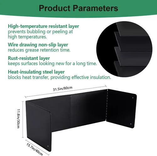 Vista 2 de Protector contra salpicaduras negro grande de 4 lados para freír en la estufa, protector contra salpicaduras de aceite para cocinar en la estufa
